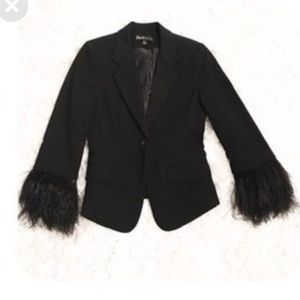 Elizabeth & James Black Blazer with Feather Cuffs